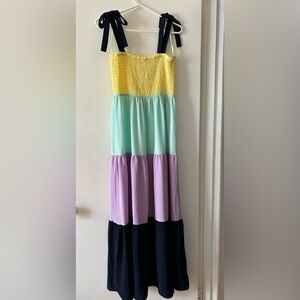 Colour Block Maxi Dress Bow Straps
